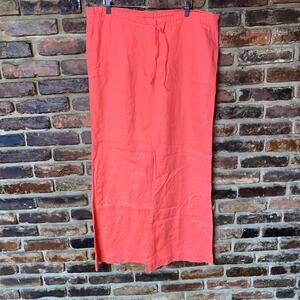 French Connection Coral Red/Orange Linen Wide Leg Drawstring Pants Women Size 10